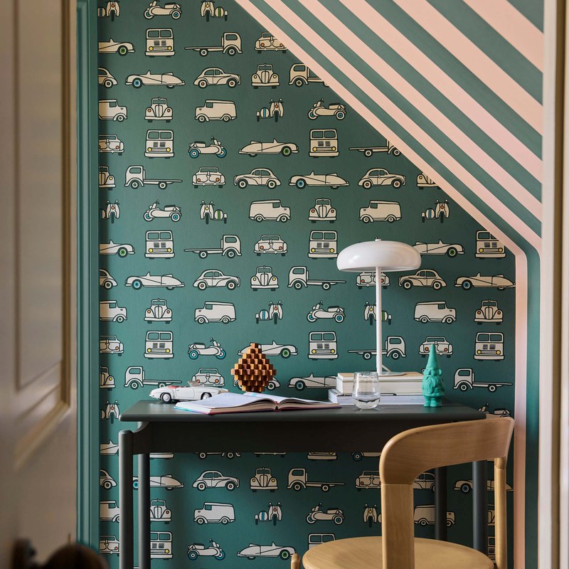 Little Greene Road Trip wallpaper in Pleat — room view