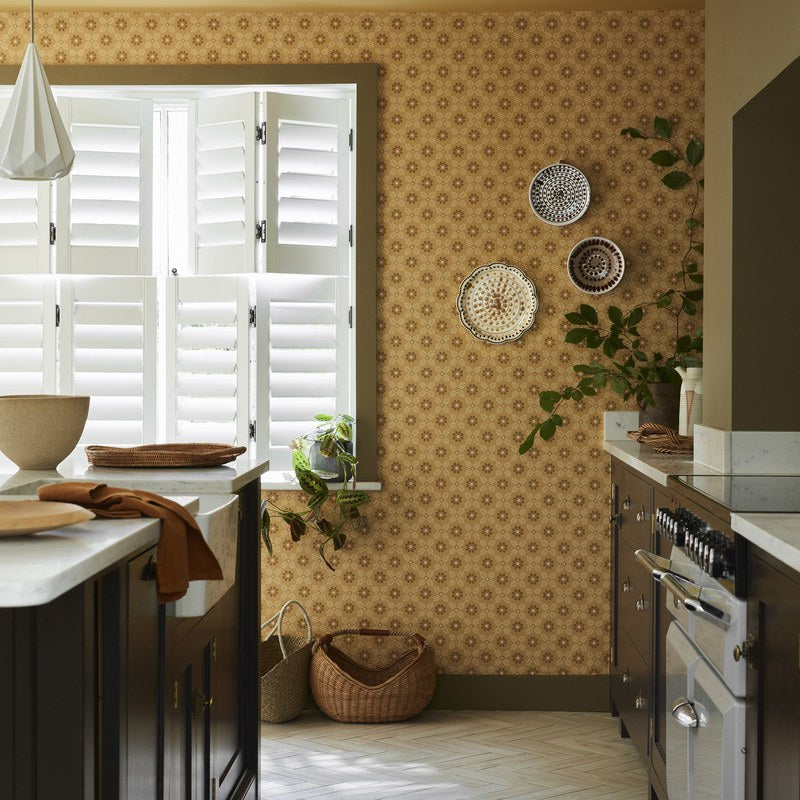 Little Greene Ditsy Block wallpaper in Bombolone — room view