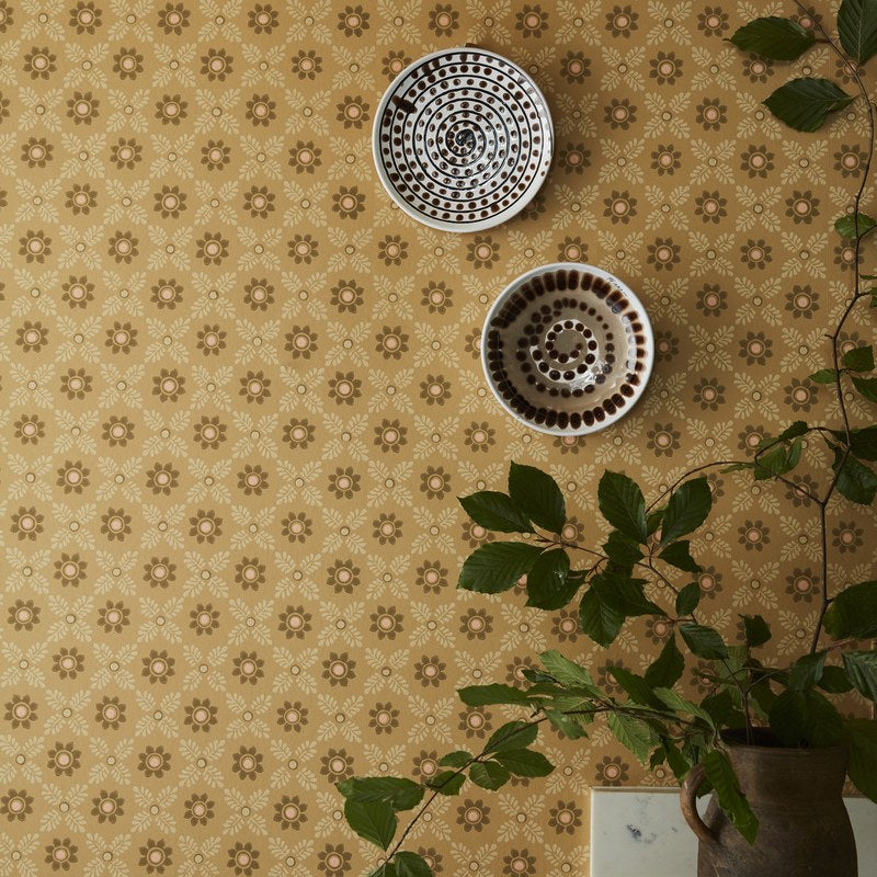 Little Greene Ditsy Block wallpaper in Bombolone — detail