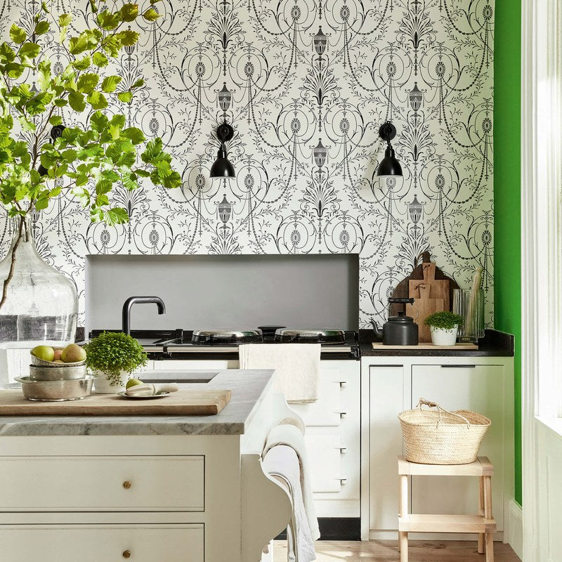 Little Greene Marlborough wallpaper in Glacé — room view