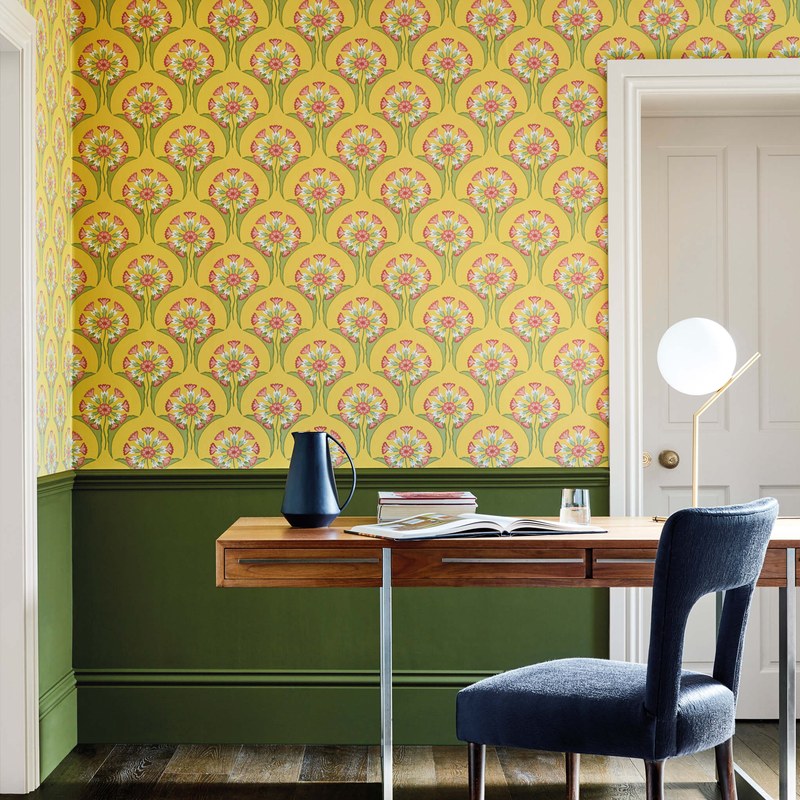 Little Greene Hencroft wallpaper in Punch — room view