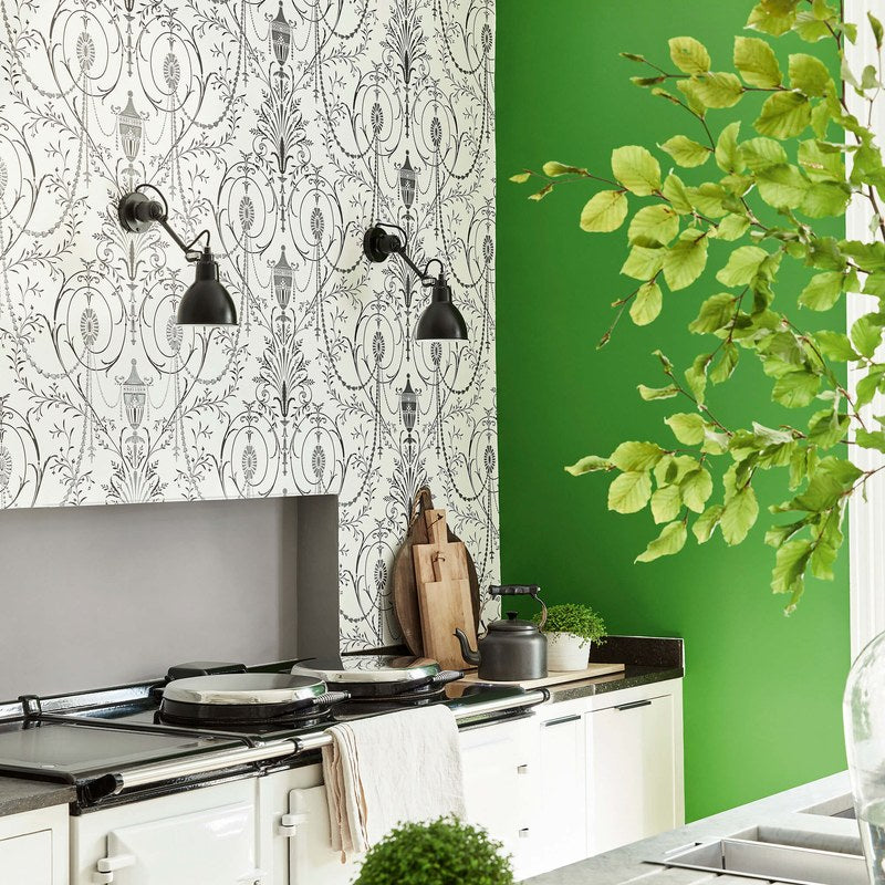 Little Greene Marlborough wallpaper in Glacé — alternate room view