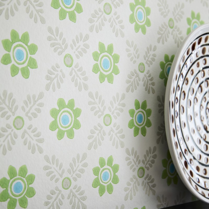 Little Greene Ditsy Block wallpaper in Phthalo — detail