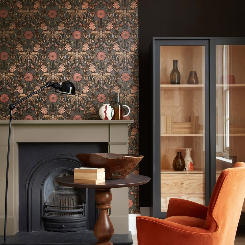 Little Greene New Bond Street wallpaper in Hide — room view