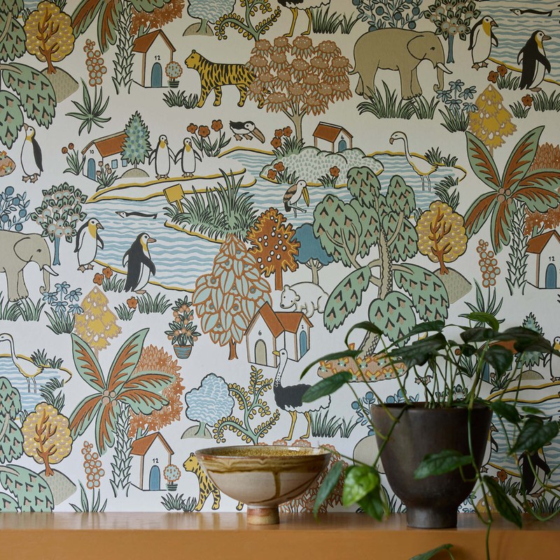 Little Greene Animal Kingdom wallpaper in Pea — detail