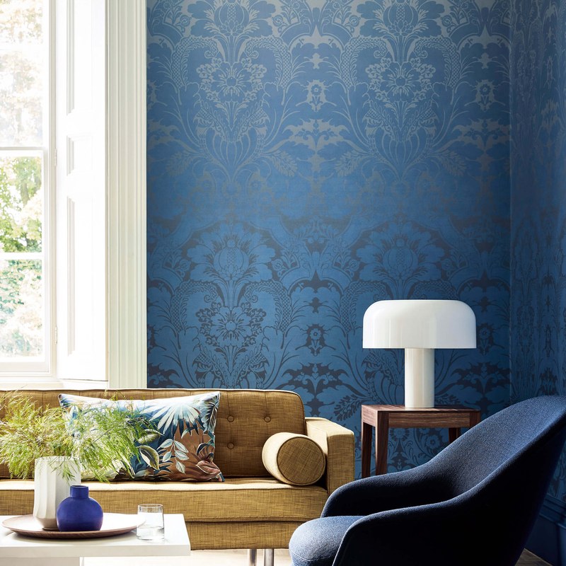 Little Greene St James's Park wallpaper in Cobalt Fade — room view