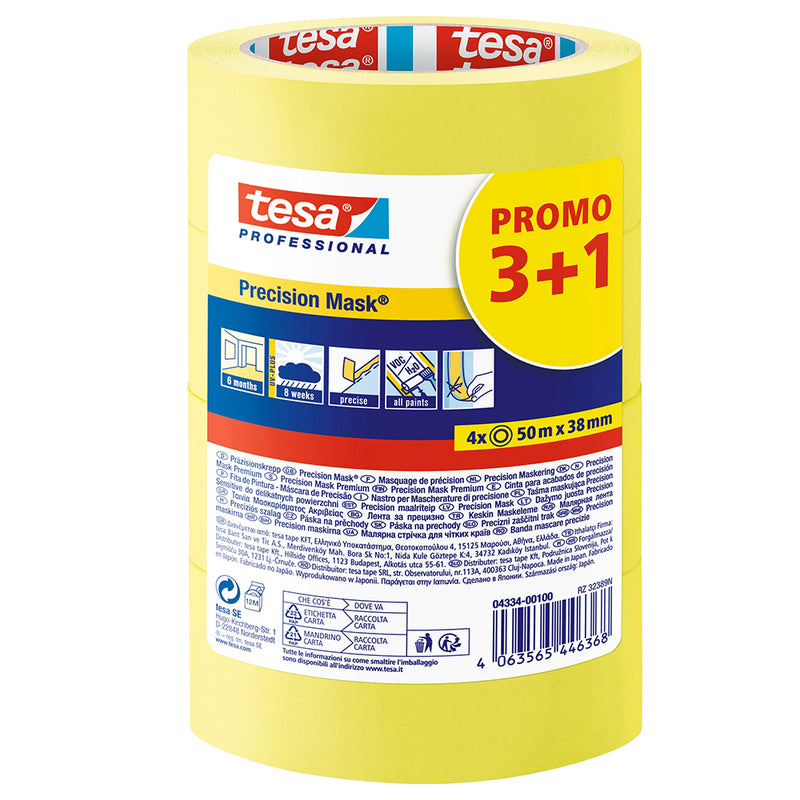 Tesa Professional Precision Masking Tape Yellow 38mm x 50m PROMO 3+1