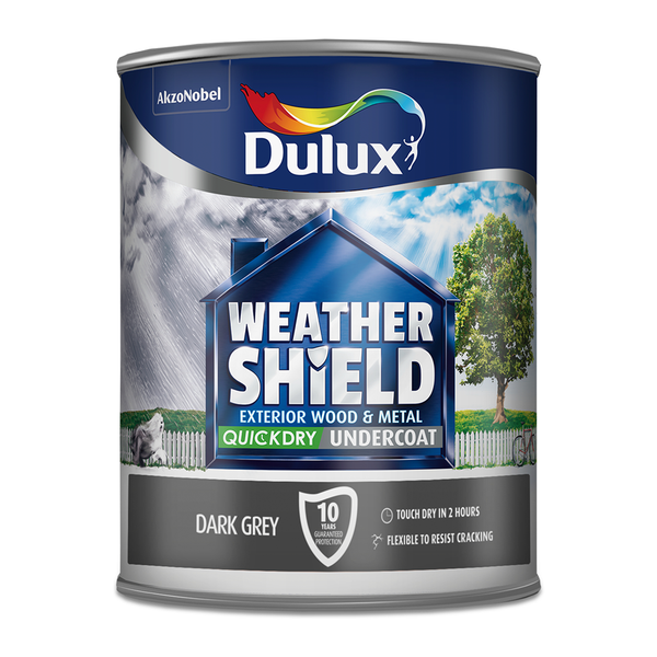Dulux Weathershield Quick Dry Undercoat Paint Dark Grey – Decor Express Clapham & Richmond London.