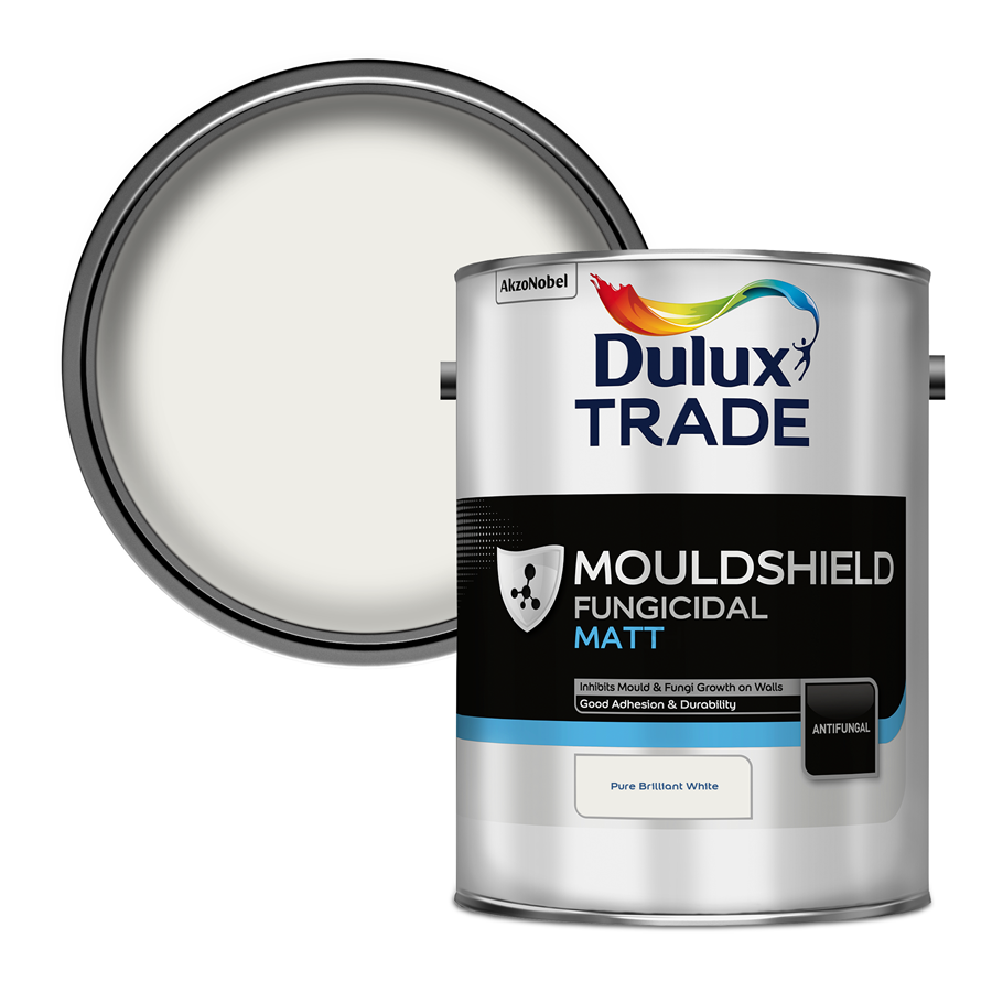 Dulux Trade M/Shield Fungicidal Matt Pure Brilliant White 5L Buy Online at Decor Express, Clapham and Richmond, London