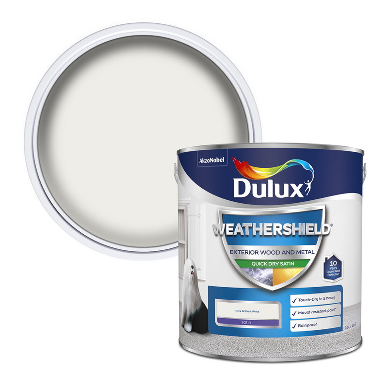 Dulux Weathershield Quick Dry Satin Paint Pure Brilliant White 2.5L