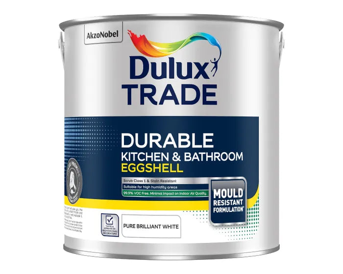 Dulux Trade Durable Kitchen & Bathroom Eggshell Pure Brilliant White 2.5L