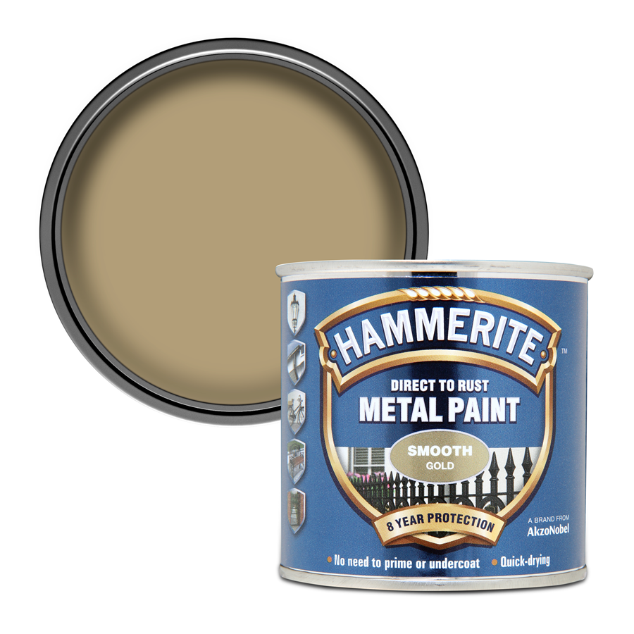 Hammerite Direct to Rust Smooth Metal Paint Gold 250ml