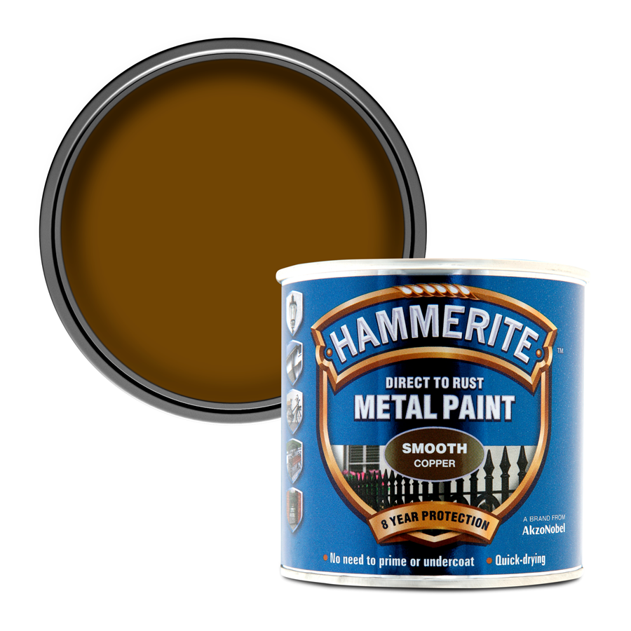 Hammerite Direct to Rust Smooth Metal Paint Copper 250ml