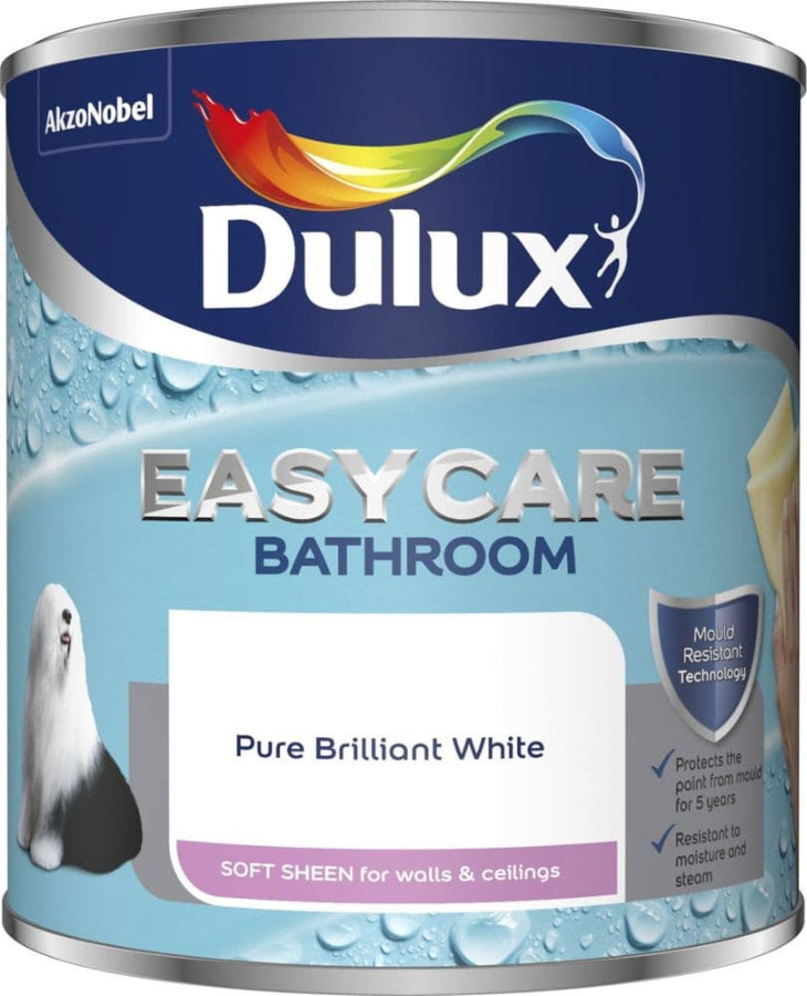 Dulux Easycare Bathroom Soft Sheen Paint Pure Brilliant White 1L – Product Image | Decor Express, Clapham & Richmond, London