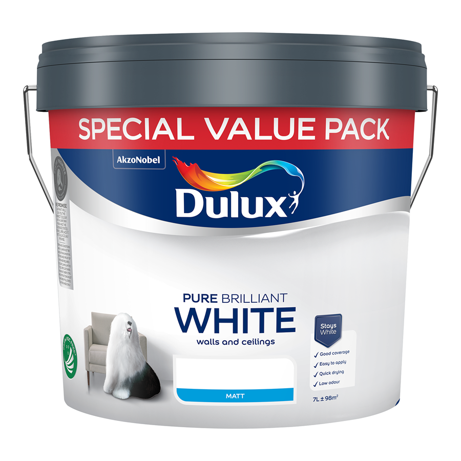 Dulux Walls & Ceilings Matt Emulsion Paint Pure Brilliant White | Dulux ...