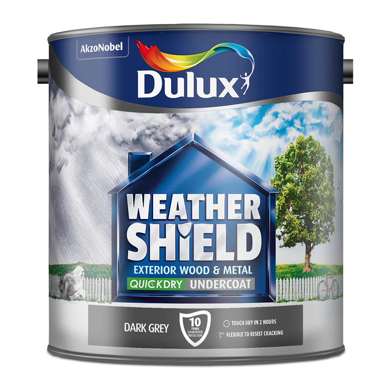Dulux Weathershield Quick Dry Undercoat Paint Dark Grey 2.5L – Product Image | Decor Express, Clapham & Richmond, London