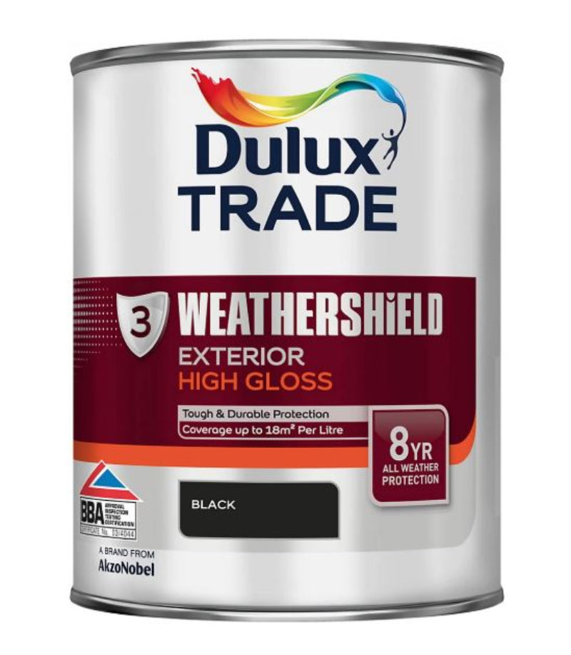 Dulux Trade Weathershield Exterior Paint High Gloss Black 1ltr