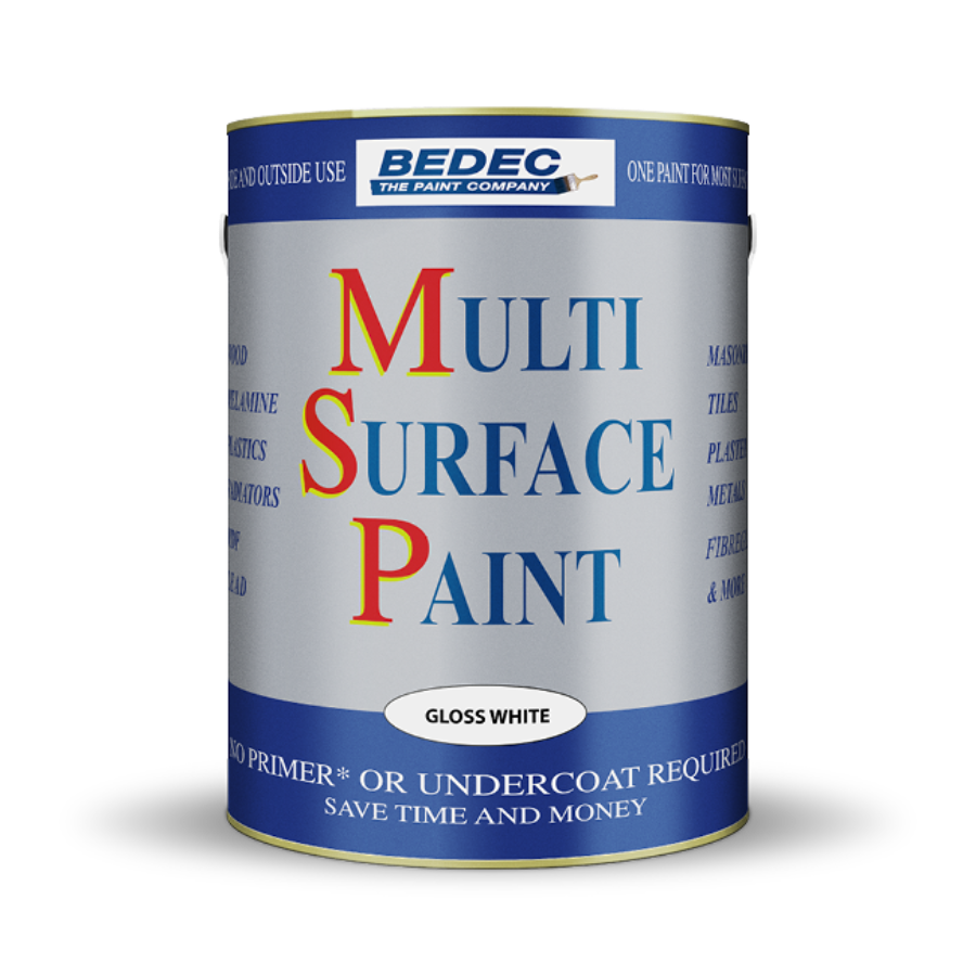 Bedec multi-surface paint Gloss white on a white background