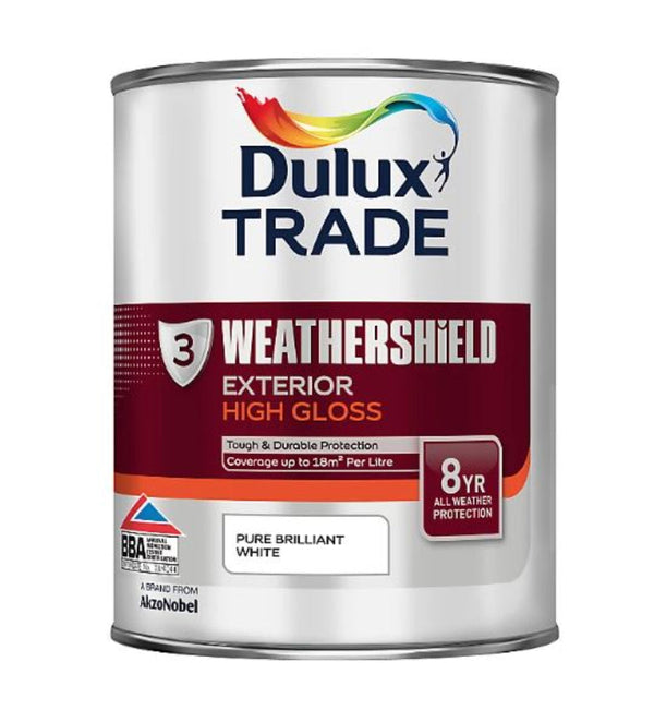 Dulux Trade Weathershield Quick Dry Exterior High Gloss Pure Brilliant White 5l Buy Online at Decor Express, Clapham and Richmond, London