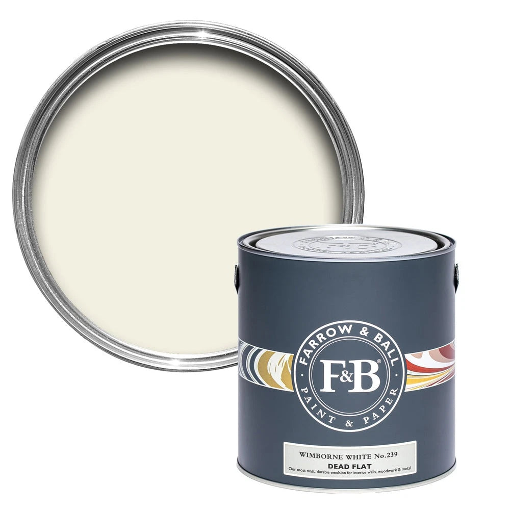 Farrow & Ball Estate Eggshell WIMBORNE WHITE 239 | OUTLET paint tin and colour swatch