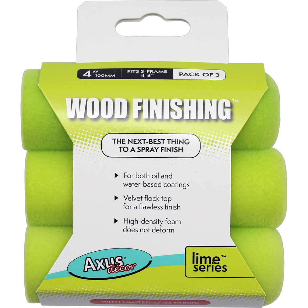 Axus Wood Finishing Roller Sleeves 4in Pack of 3 – full product with white margin, square