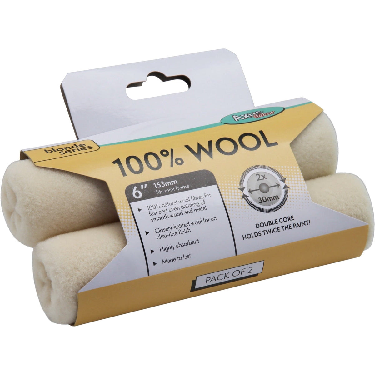 Axus Blonde Natural Wool Plus Roller 6 inch two-pack – full packaging photograph