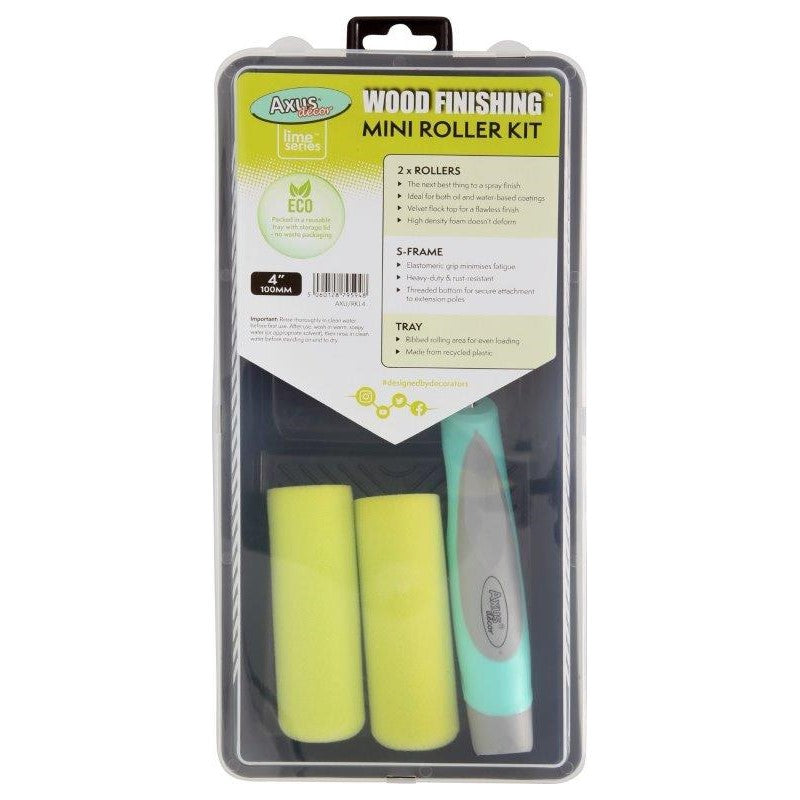 Axus Lime Series Wood Finishing Mini Roller Kit 4 inch AXU/RKL4 complete set