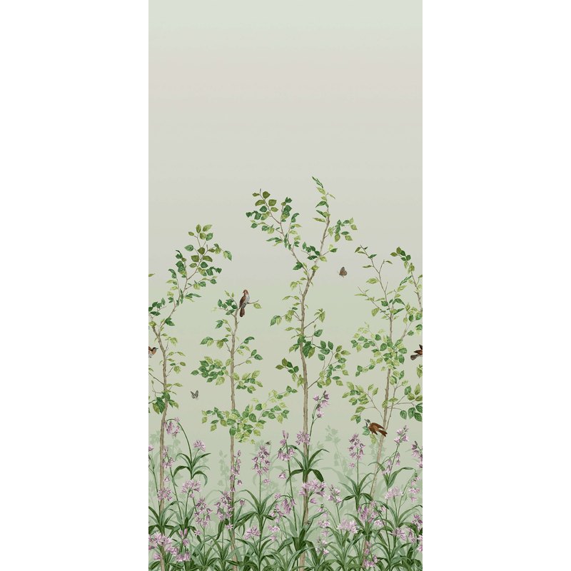 Little Greene Bird & Bluebell wallpaper in Pea Green