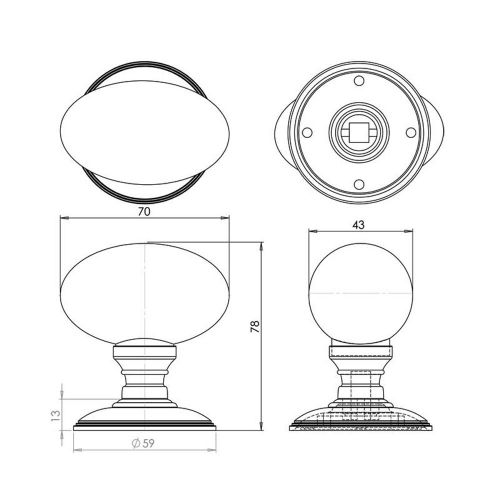 Plain Glass Oval Mortice Knobs JH6000