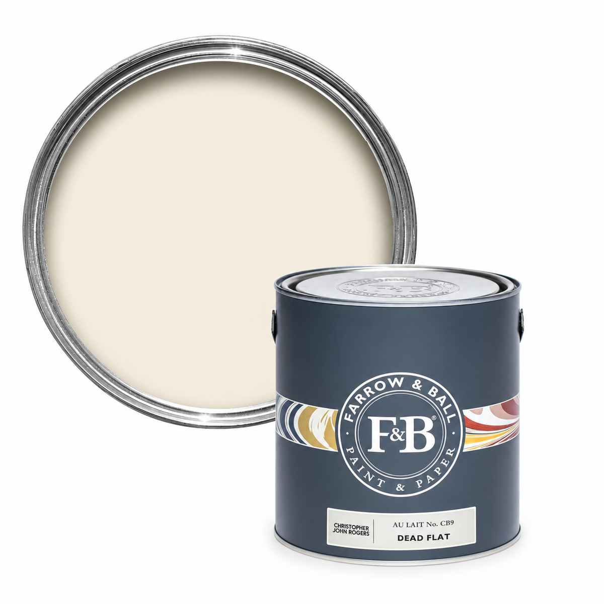 Farrow & Ball Au Lait CB9 Carte Blanche paint tin and colour swatch
