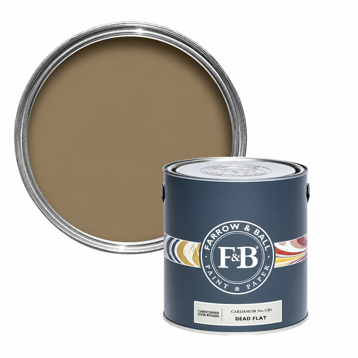 Farrow & Ball Cardamom CB5 Carte Blanche paint tin and colour swatch