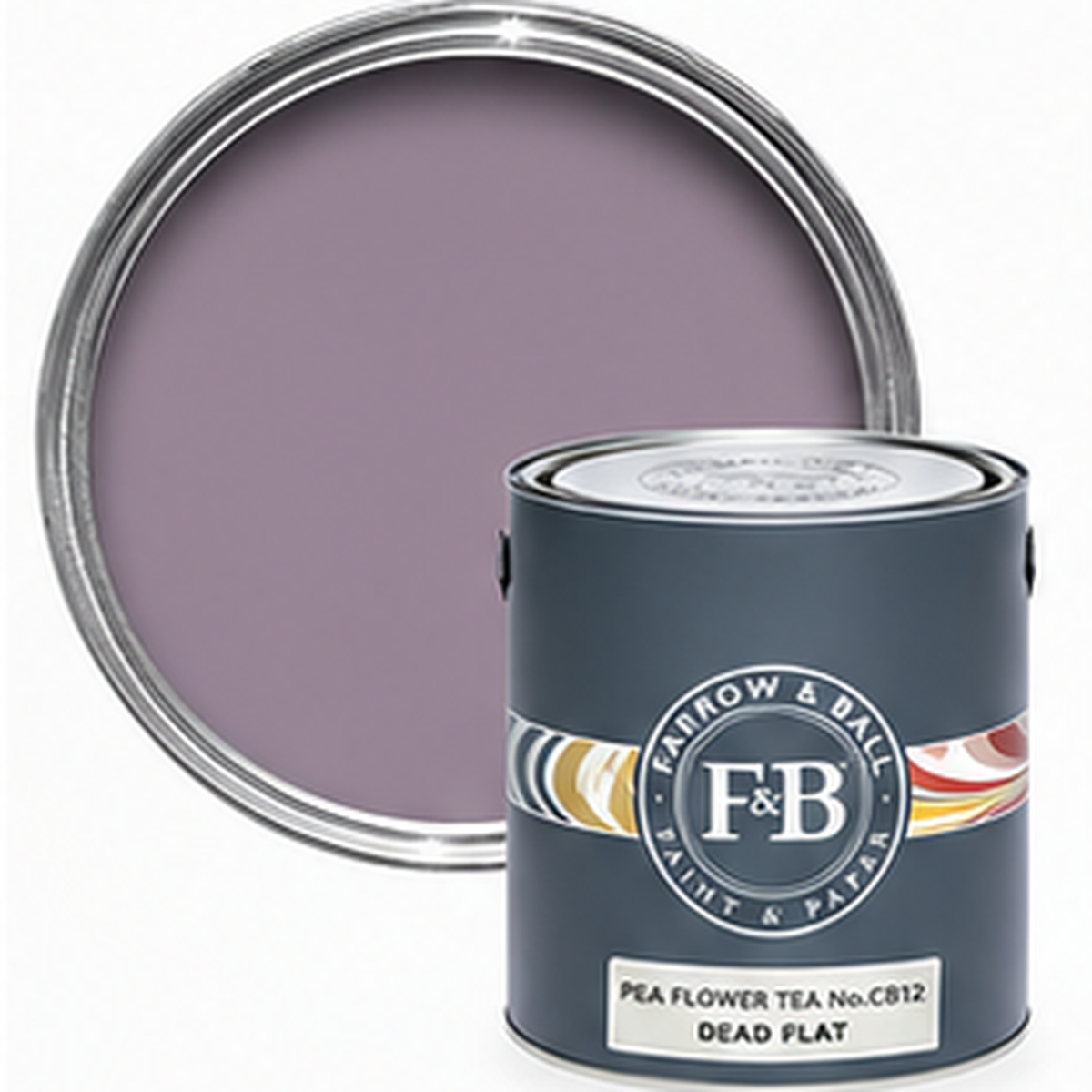 Farrow & Ball Pea Flower Tea CB12 Carte Blanche paint tin and colour swatch
