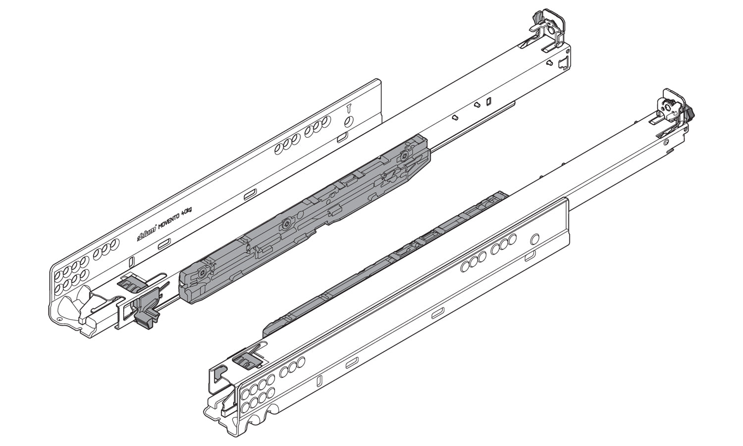 Blum MOVENTO BLUMOTION Soft Close Concealed Drawer Runner - Double Extension 40kg