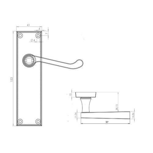 Victorian Scroll Door Handle on Long Latchset Plate Polished Chrome 150mm JV11LPC