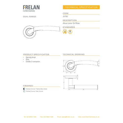 Lever on Rose Polished and Satin Chrome Frelan JV760PC/SC