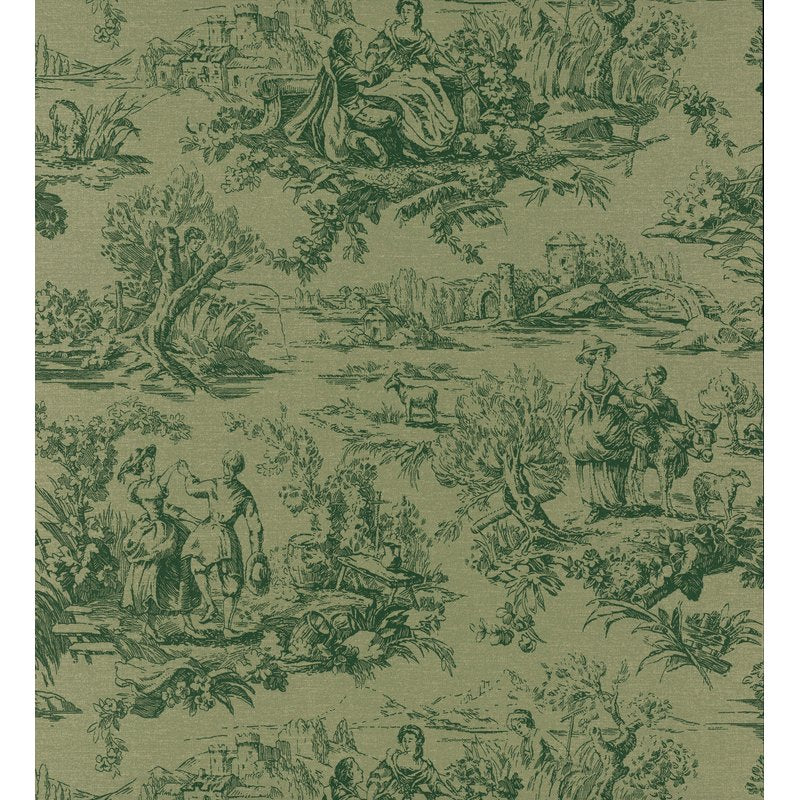 Little Greene Lovers' Toile wallpaper in Dark Brunswick Green
