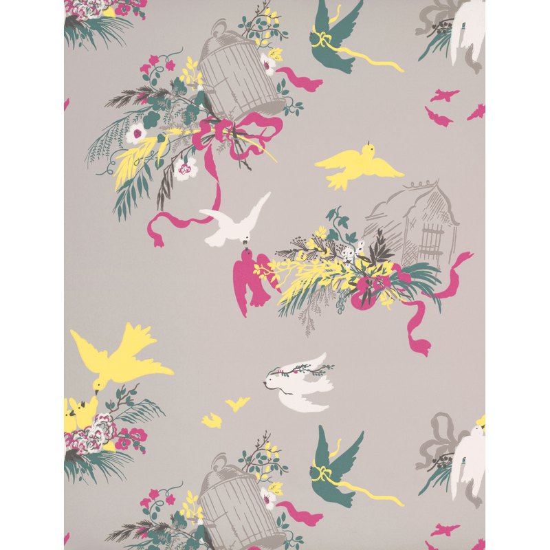 Little Greene Volières wallpaper in French Grey