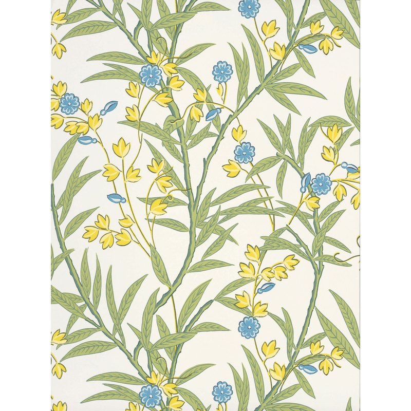 Little Greene Bamboo Floral wallpaper in Blue Verditer