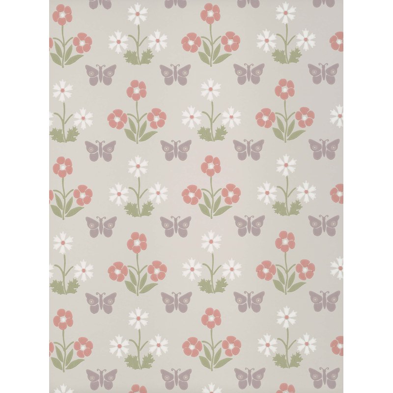 Little Greene Burges Butterfly wallpaper in French Grey