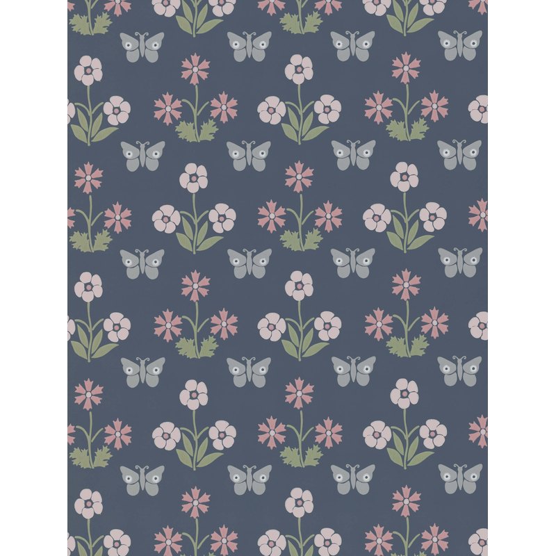 Little Greene Burges Butterfly wallpaper in Hicks' Blue