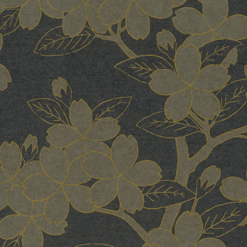 Little Greene Camellia wallpaper in Charcoal