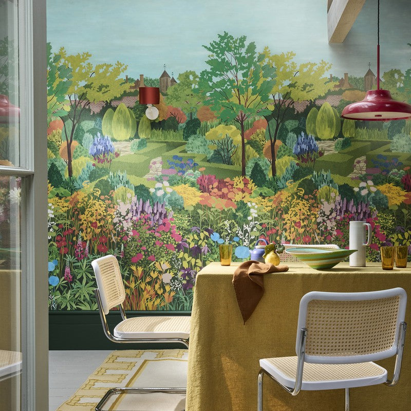 Little Greene Castle Garden wallpaper in Pale Lime — full room