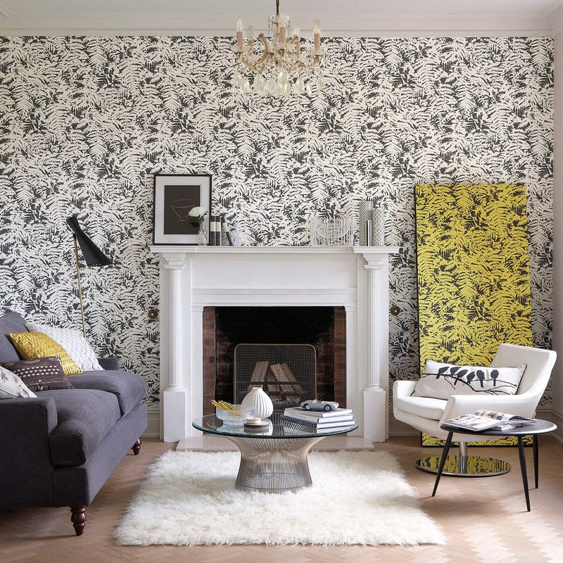 Little Greene Fern wallpaper in Off Black — room view