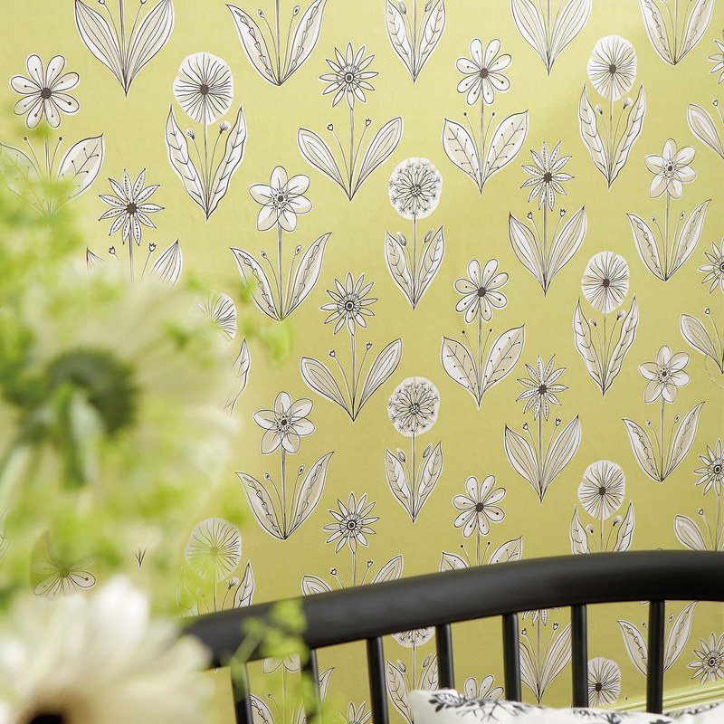 Little Greene Florette wallpaper in Acid Drop — detail