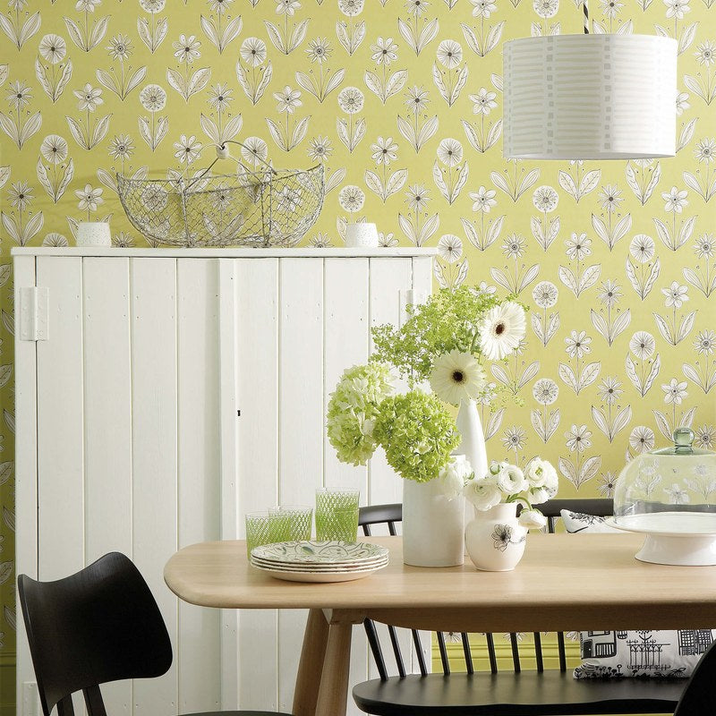 Little Greene Florette wallpaper in Acid Drop — room view