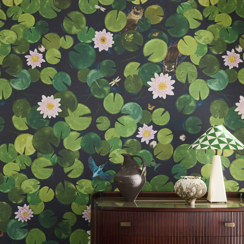 Little Greene Lily Pads wallpaper in Hopper — room view