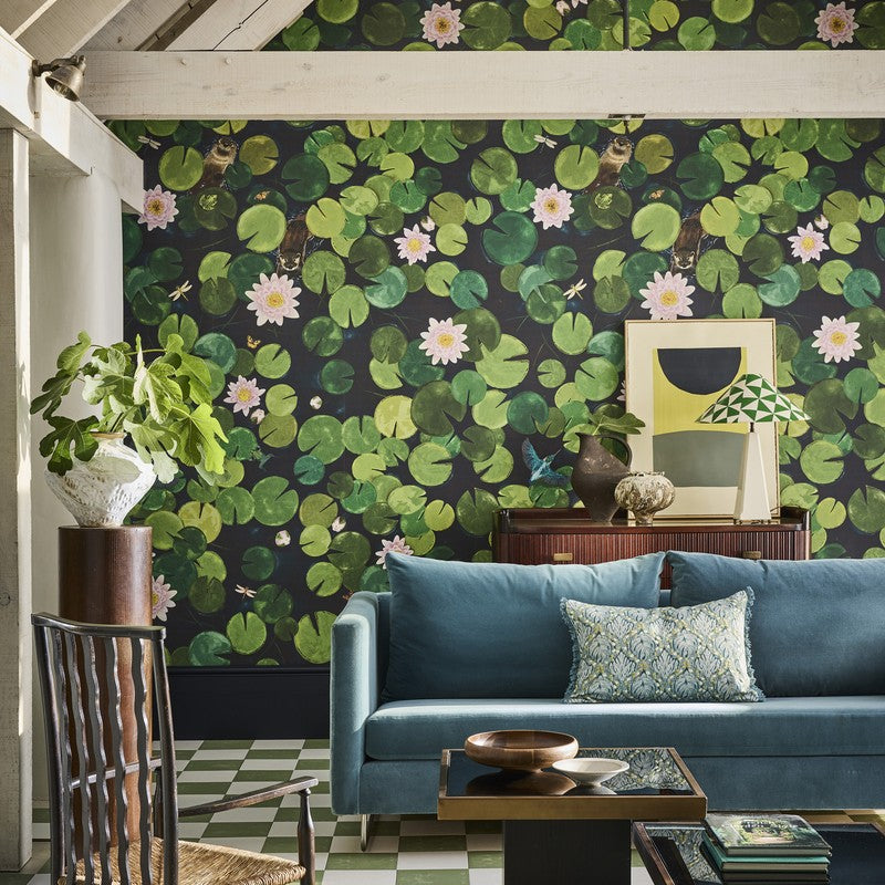 Little Greene Lily Pads wallpaper in Hopper — full room