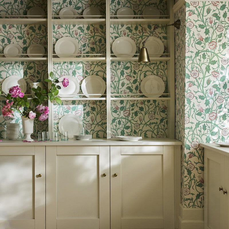 Little Greene May’s Tulip wallpaper in Linen Wash — full room