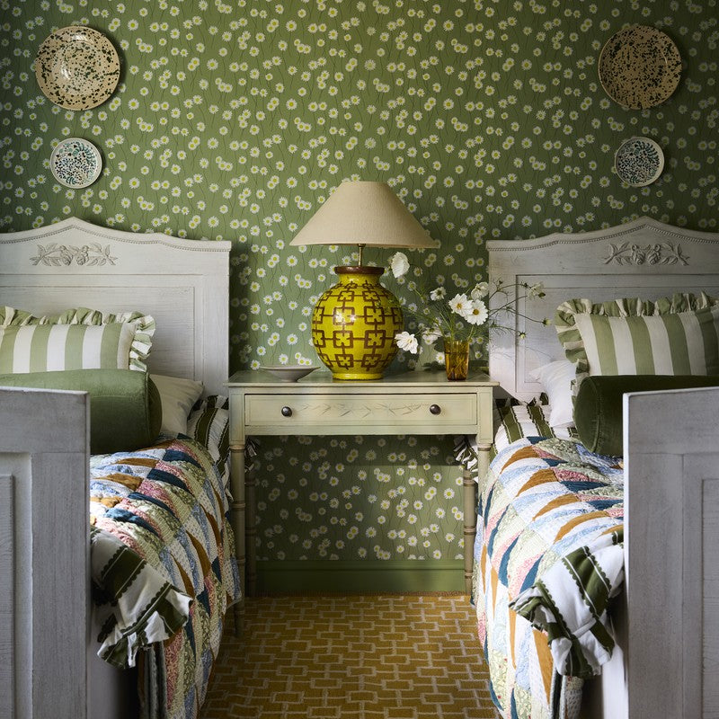 Little Greene Moon Daisies wallpaper in Garden — full room