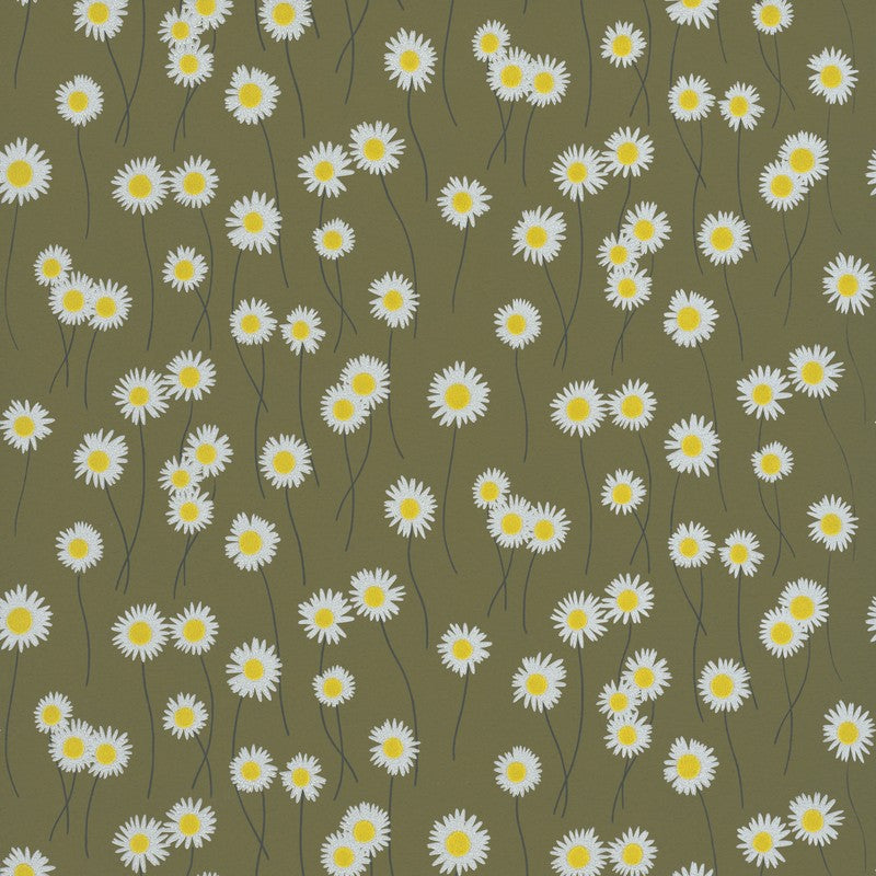 Little Greene Moon Daisies wallpaper in Olive Colour